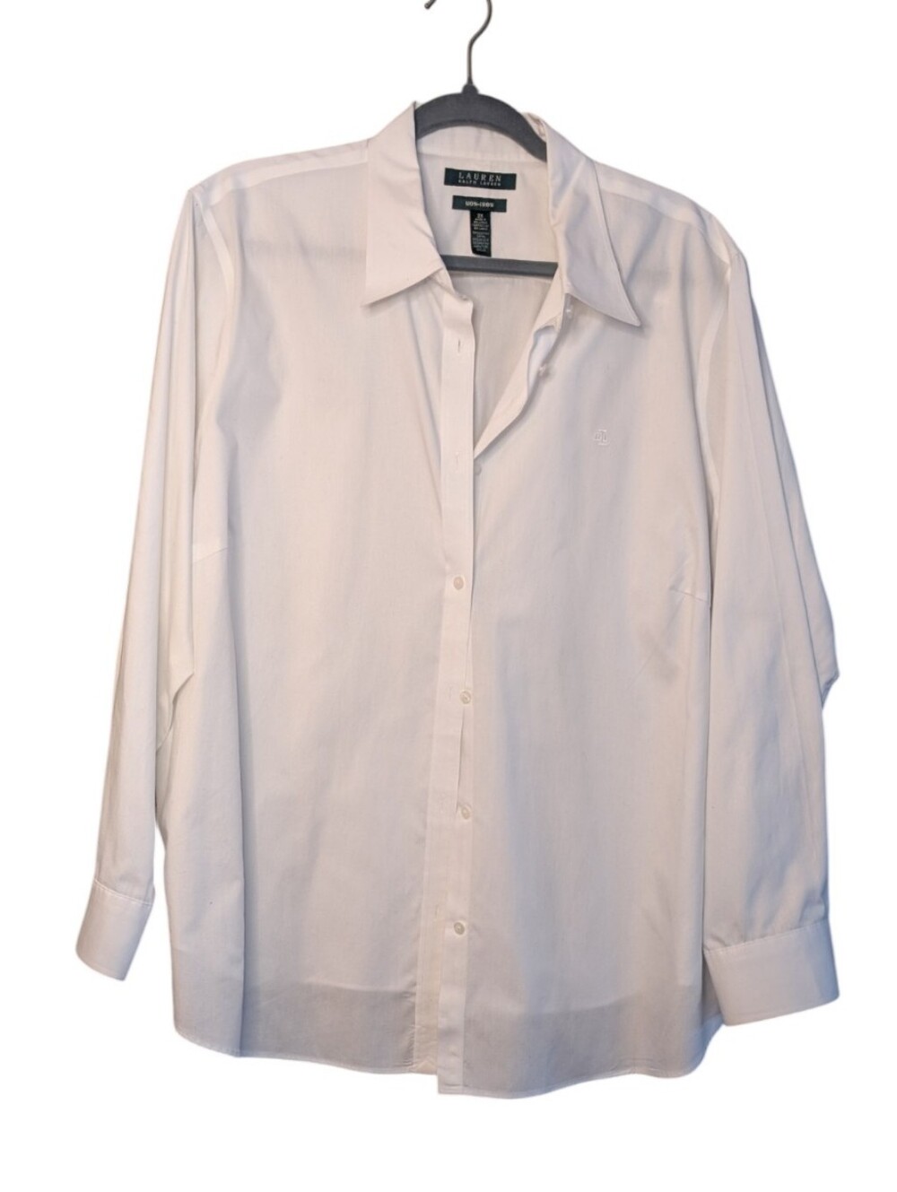 Lauren Ralph Lauren White Button Down Shirt Women 2X Long Sleeve Non Iron Cotton